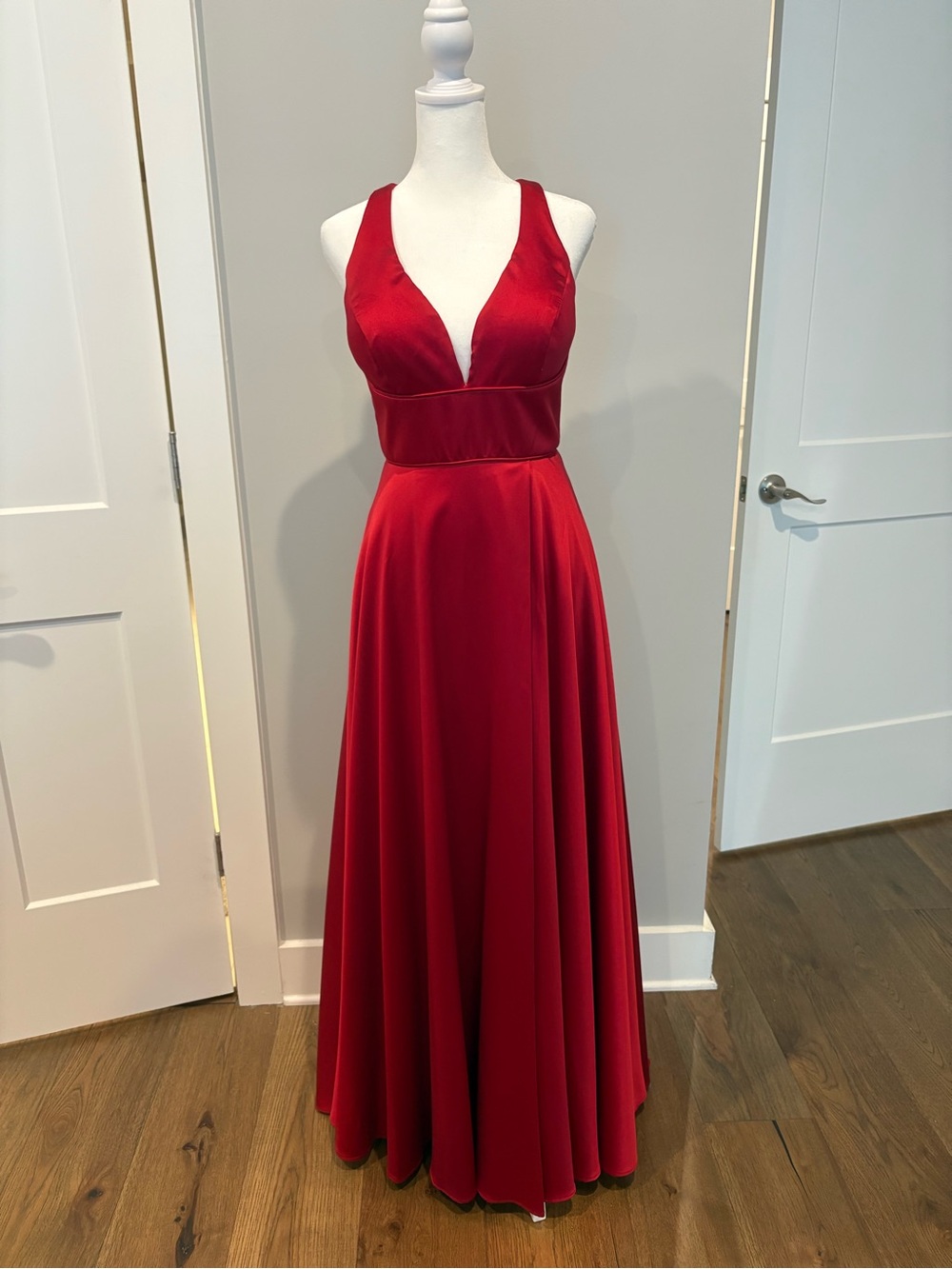 Deep V Red Evening Gown